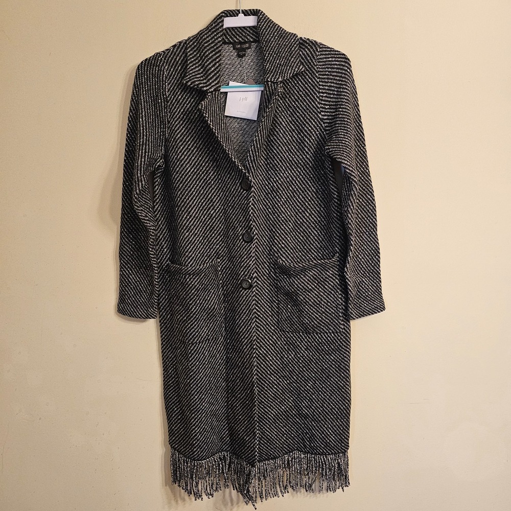 NWT J.Jill Wearever Tweed Fringed Topper Coat Style# 303741 Black Multi Size XS